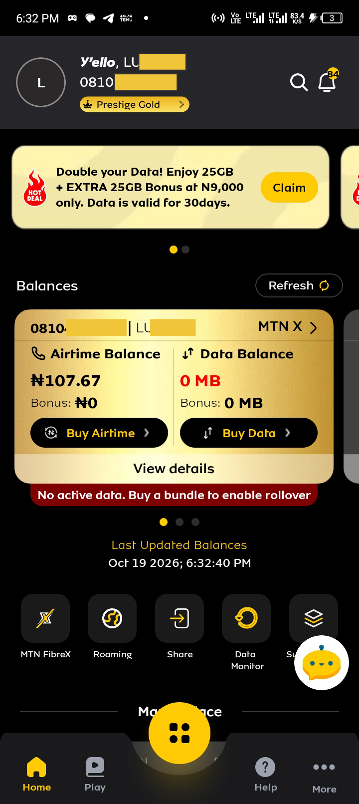 Checking MTN line details through the myMTN NG app